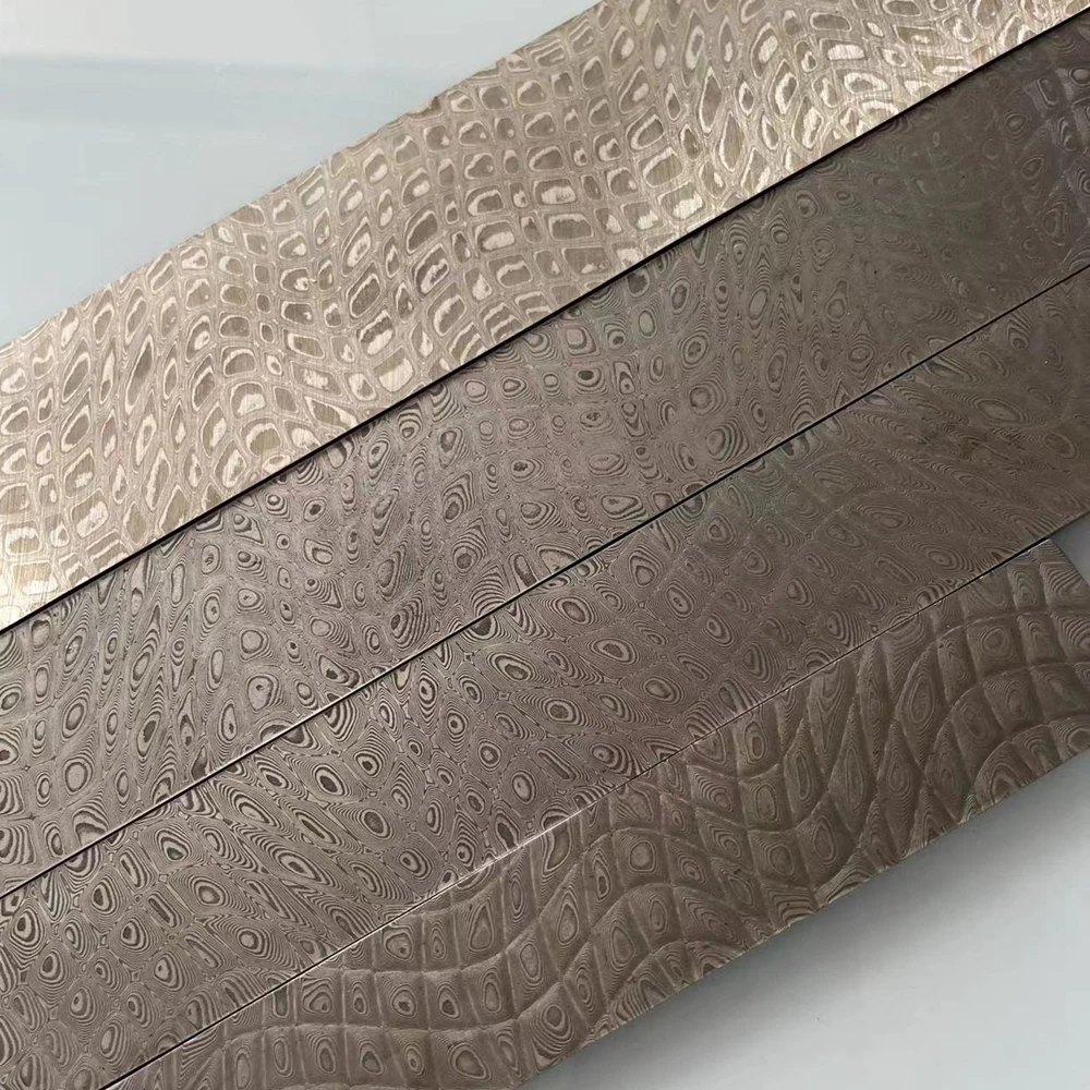 Damascus Steel Billet Bar, Damascus Steel Blank, Forged Pattern Sandwich San-Mai Steel For Chef Knives Making Hardened