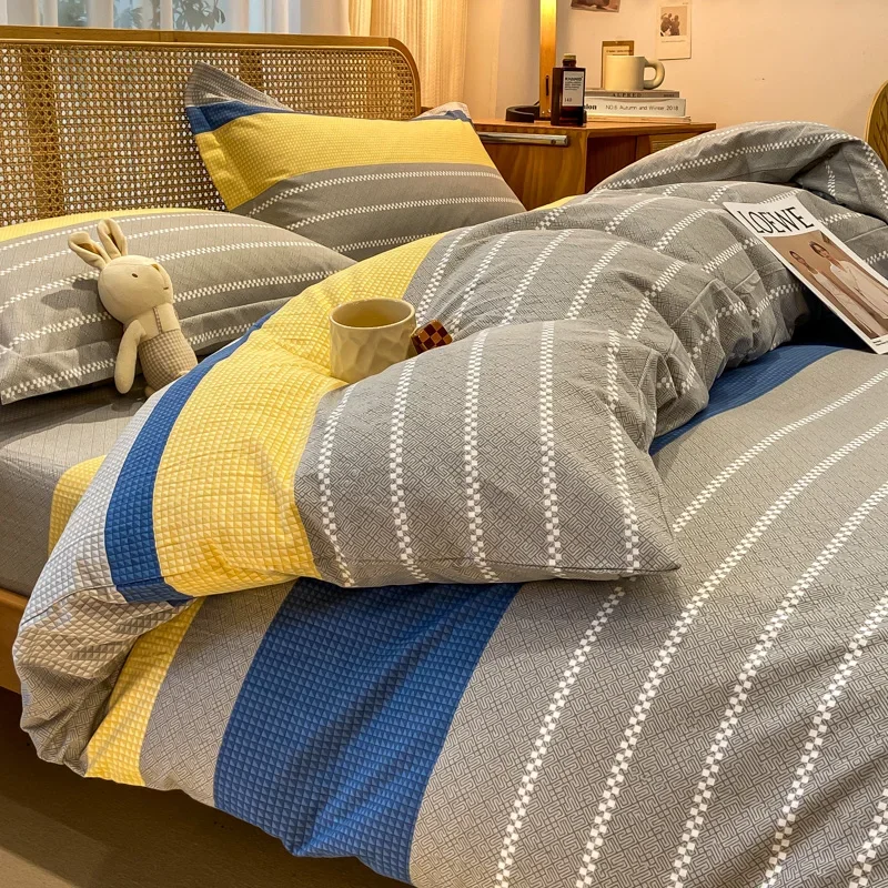 High Quality 100% Cotton Duvet Cover Set Modern Striped Printed Bedding Set Queen King Soft Quilt Cover Bed Sheet Pillow Cases
