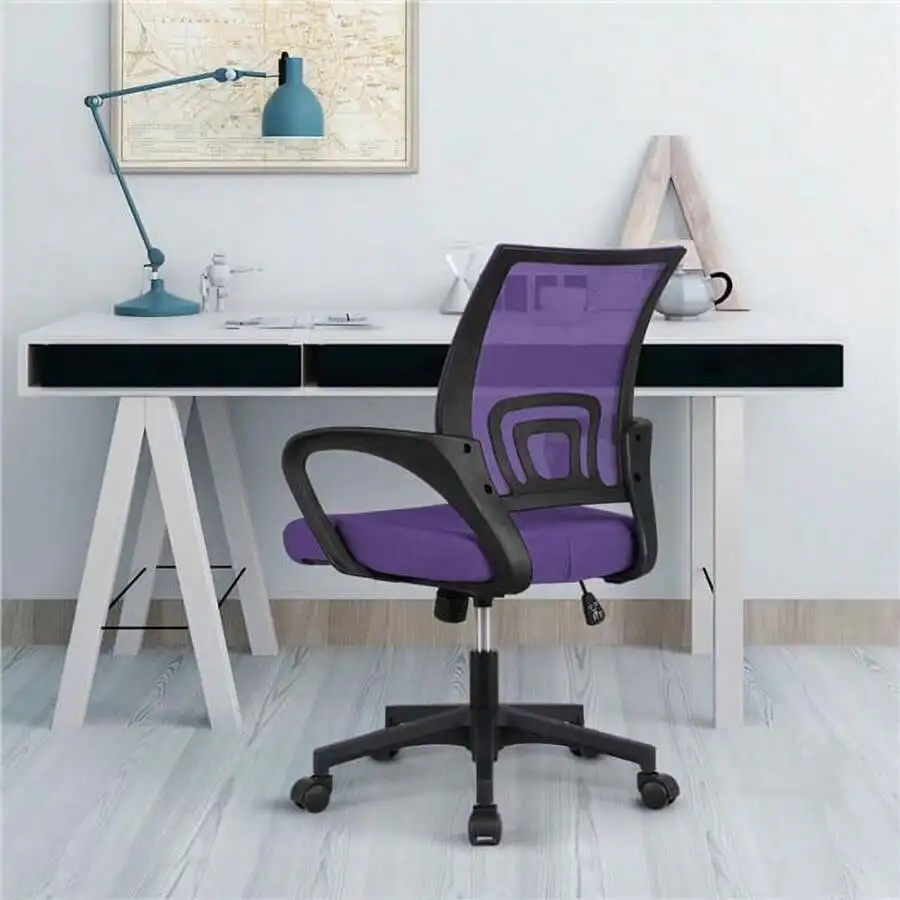 Adjustable Mid Back Mesh Swivel Ergonomic Office Chair With Armrests, Purple