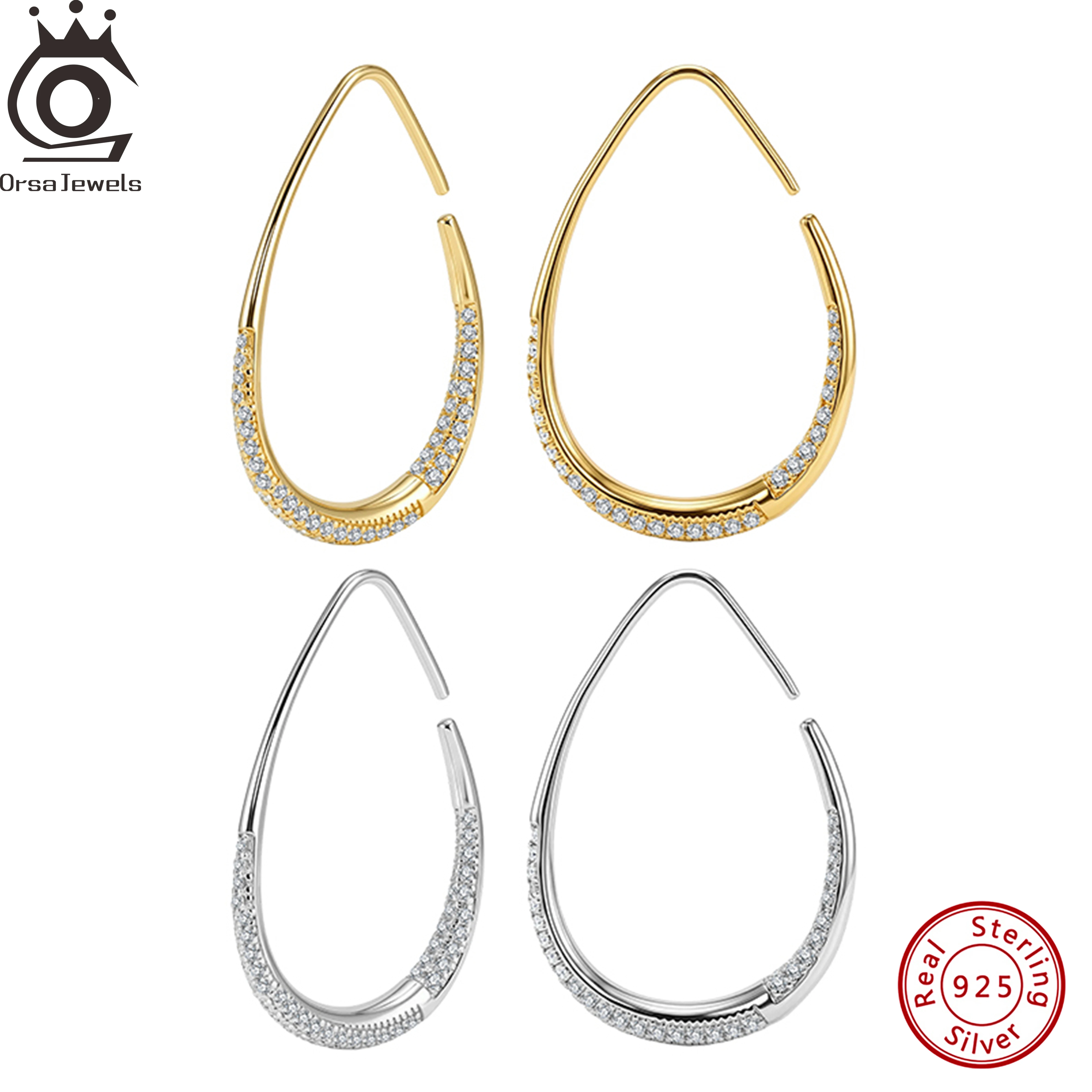 ORSA JEWELS 925 Sterling Silver Teardrop Hoop Earrings D Color Round Moissanite Minimal Jewelry Gift for Women Anniversary MOE28
