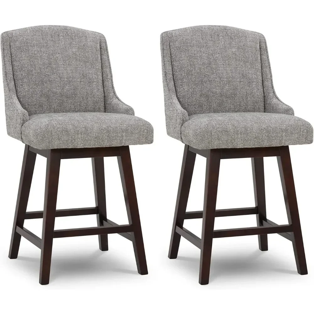 Counter Height Swivel Barstools, FSC Certified Upholstered Fabric Bar Stools Set of 2, 26