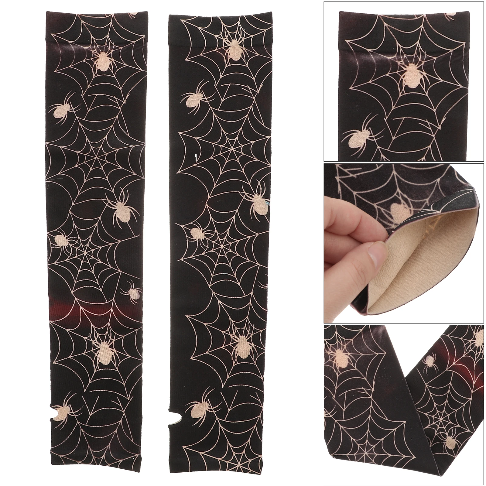 

1 Pair Spider Web Arm Warmer Fingerless Gloves Stretchy Long Winter Armguards For Men Women Black White Cozy Warm
