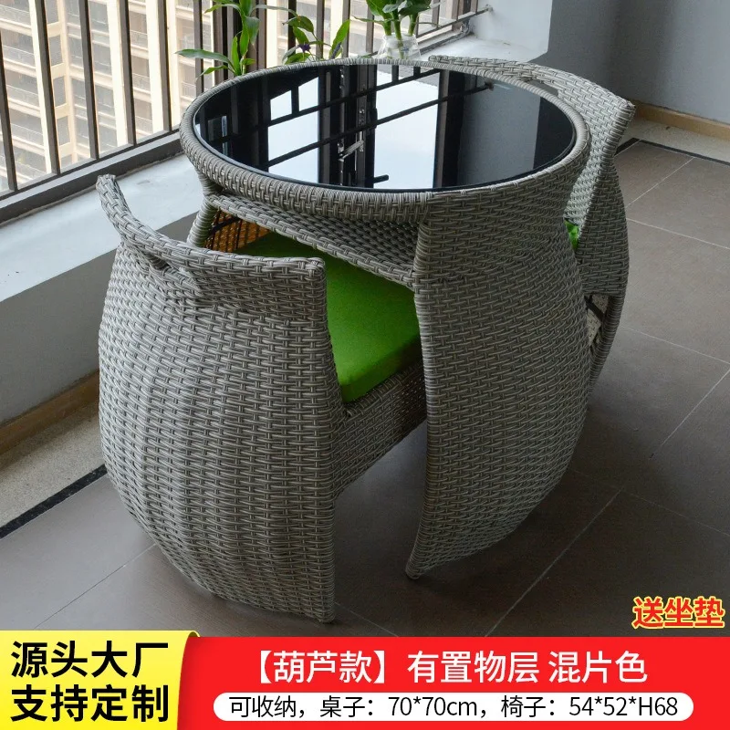 Three-piece set of tables and chairs Balcony table 1 Terrace tree memory 2 Leisure rattan chair Table and chair Waterproof