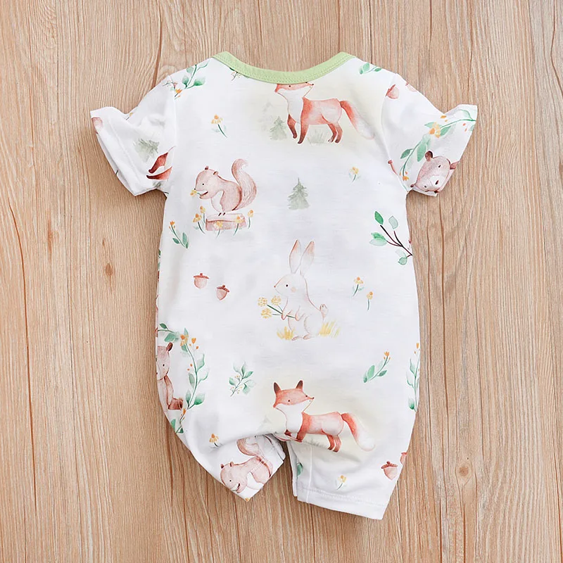 Summer Boys And Girls Cute Cartoon Animal Print Comfortable Casual Short Sleeve Baby Bodysuit