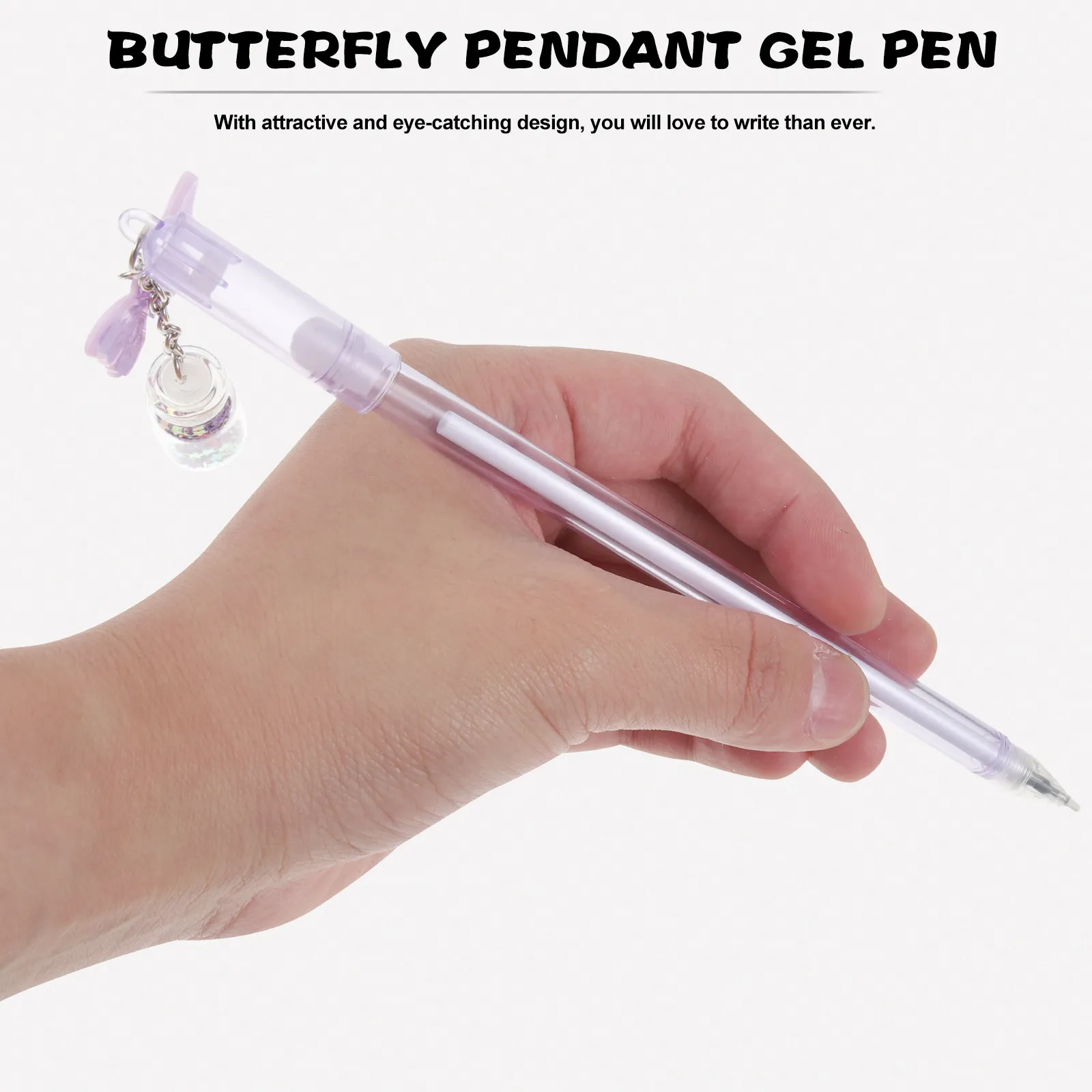 

15Pcs Creative Roller Pen with Butterfly Pendant Soft Grip Premium Plastic Refill Protection Water-Based Ink for Signature Study