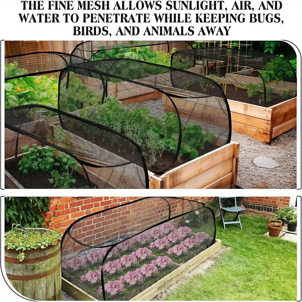 Foldable Plant Protection Netting Raised Beds Bird Control Garden Row Covers with Ground Stakes Mesh Plant Cage Flower Beds
