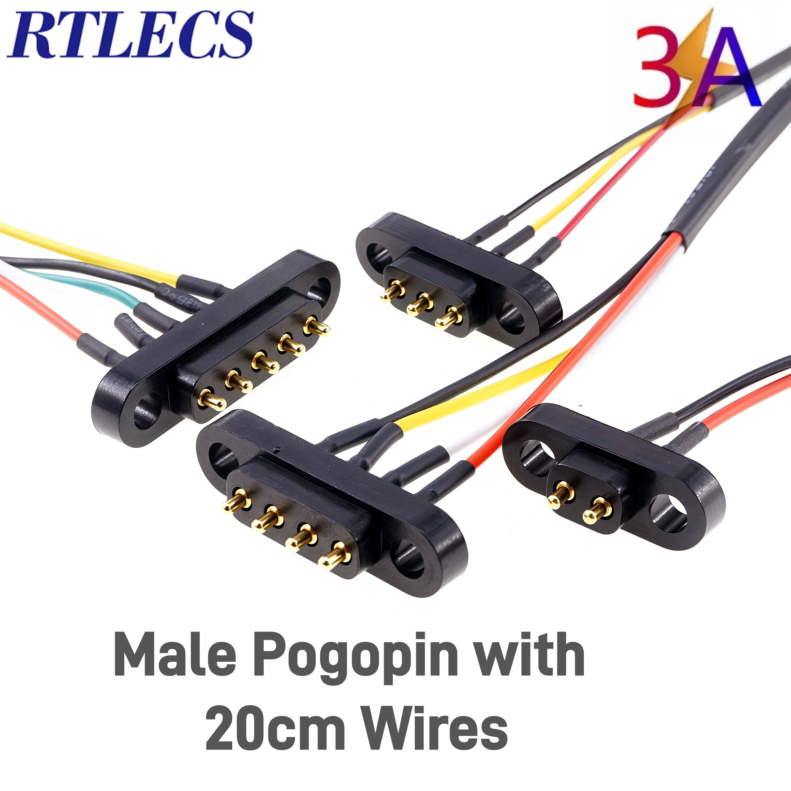 1/3/5 Pairs PogoPin Connector 3A Male Female 4.0mm Pitch Spring Loaded 2 3 4 5Pin DIP Through Hole PCB Mounting Ear Gold Plated view 4