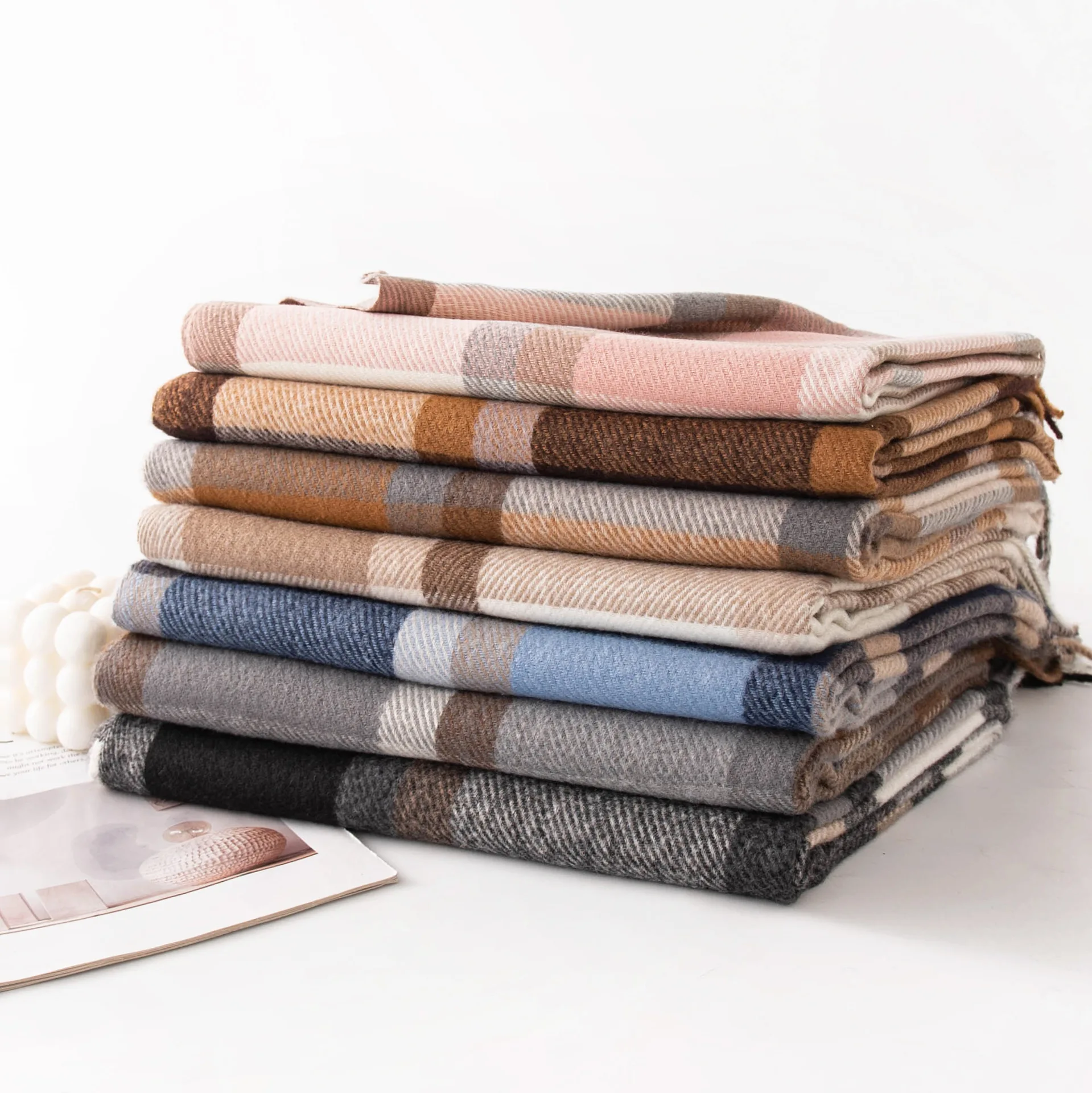 Large Size Plaid Imitation Cashmere Scarf Korean Version Versatile Japanese Warm Student Couple Scarf Male High-end Sense