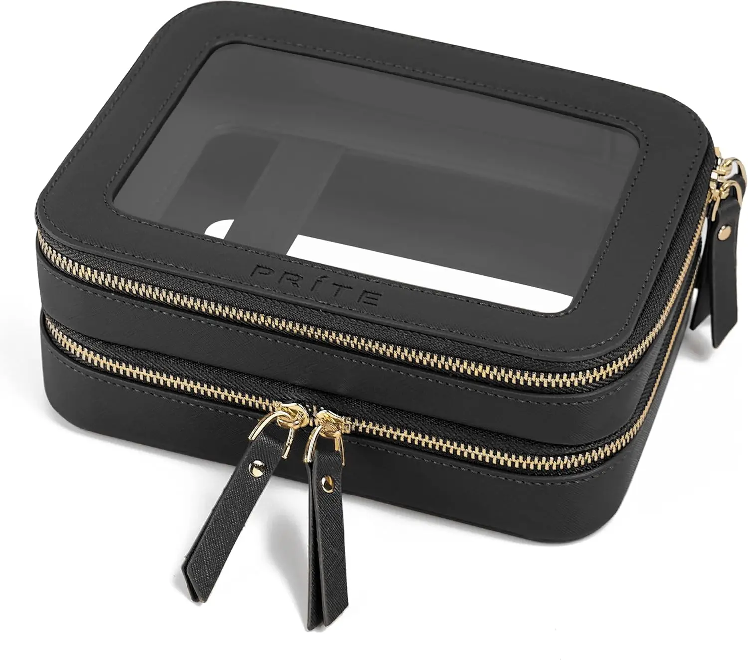 

Clear Double Layer Travel Makeup Bag with Brush Compartment, Waterproof Cosmetic Organizer for Women