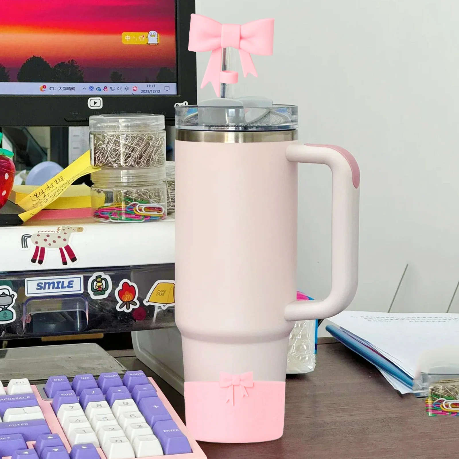 New silicone cup cover anti slip and heat-insulating cup cover butterfly bow 7.5CM/12-40oz universal cup cover base