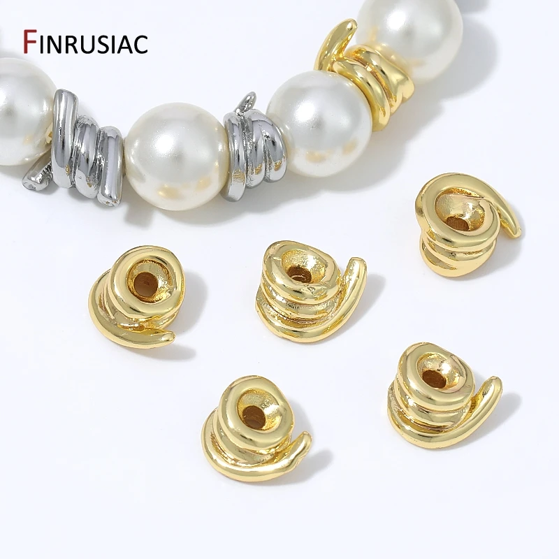 18K Gold Plated Brass Spiral Spacer Bead Large Hole Snail Shape Charm Separator Bead for DIY Pearl Jewelry Making Accessories