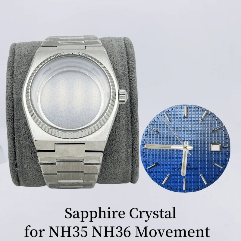 Cinturino in acciaio con cassa in argento da 40 mm per custodia per lettore PRX modificata NH35 NH70 NH36/72/4R/7S Movimento in vetro zaffiro attraverso il fondo senza logo