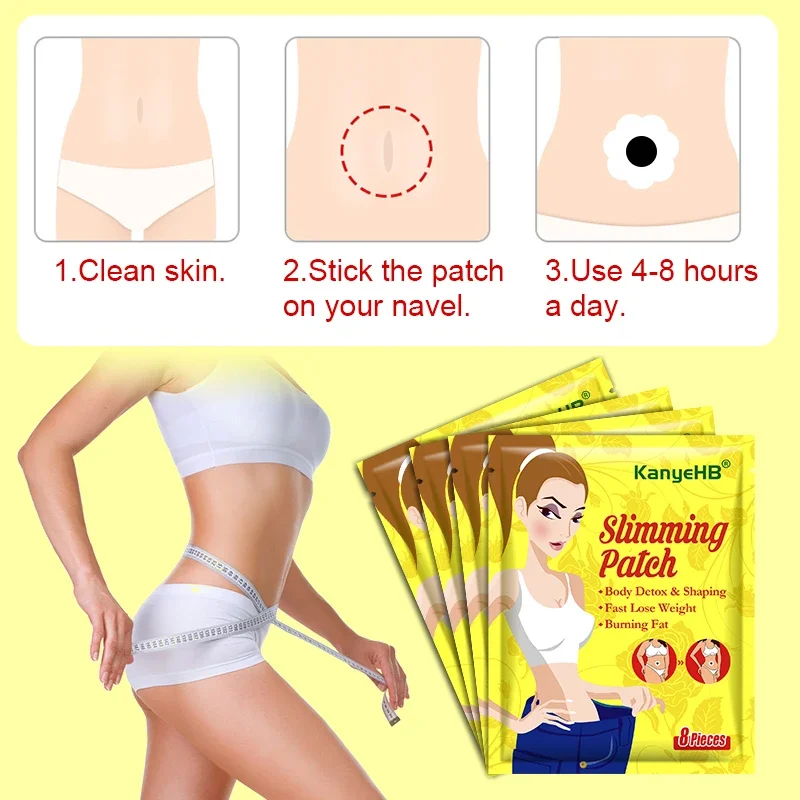 8Pcs=1Bag Body Shaping Slimming Stickers Waist Losing Weight Detox Navel Slim Herbal Patches Burning Fat Slimming Product W012