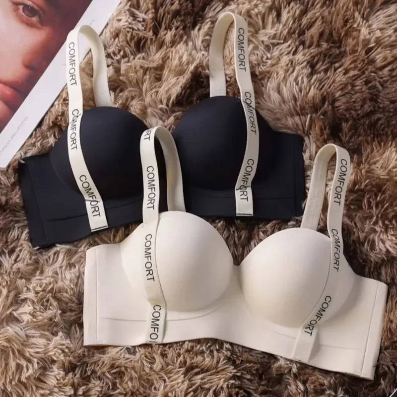 Women Seamless Underwear Small Breasts Push Up And Look Bigger Without Wire Rings To Shrink Side Breasts Letter Strap Bra