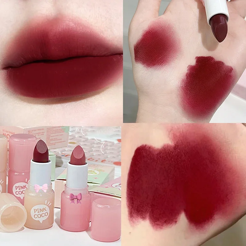 Matte Lipstick Smoked Berry Color Lipstick Long-Lasting Moisturising Nude Lip Gloss Non-stick Cup Red Sexy Lip Makeup Cosmetics