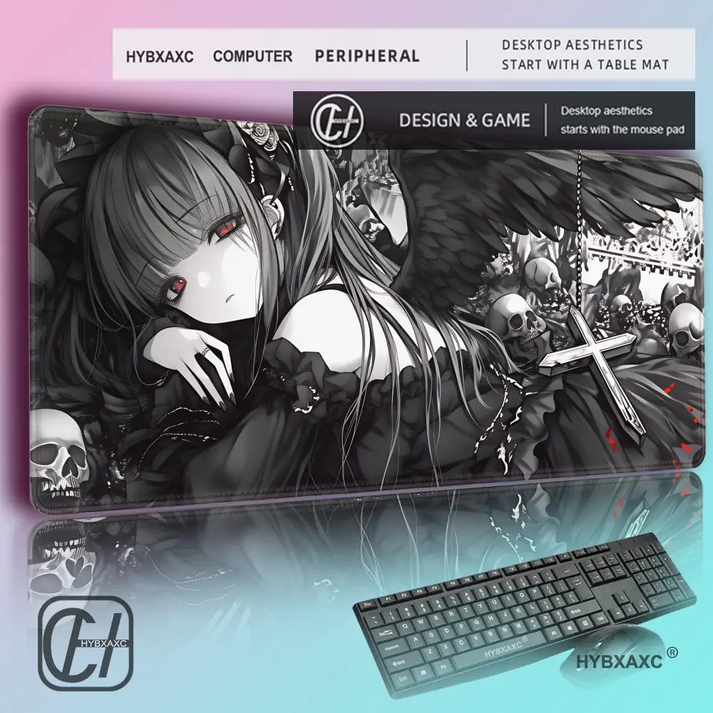 

HYBXAXC Anime Dark Gothic Girl Mouse Pad Non-slip Rubber Gamer Balance Computer Mat Decoracion Deskmat Laptop Office Large