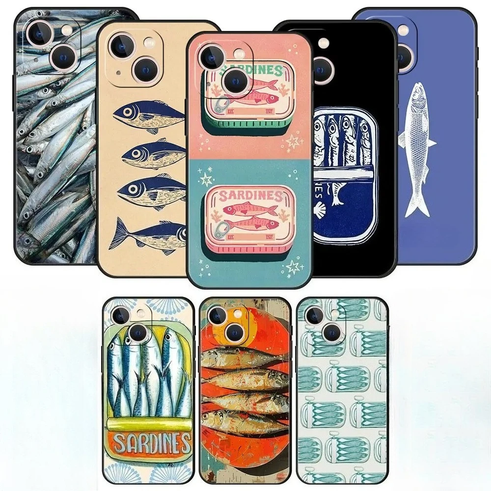 

Funny Sardines Canned Luxury Phone Case For iPhone 16 15 11 12 14 13 Pro Max Mini X XSMax XR 7 8 Plus SE4 16e Soft Silica Covers