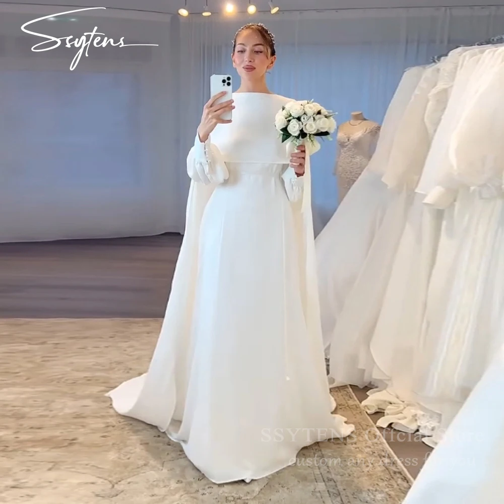 

SSYTENS Modest Muslim Wedding Dresses for Brides Ivory Nikkah Dress Wedding Caftan Bridal Gowns Long Vestido De Noiva Customized