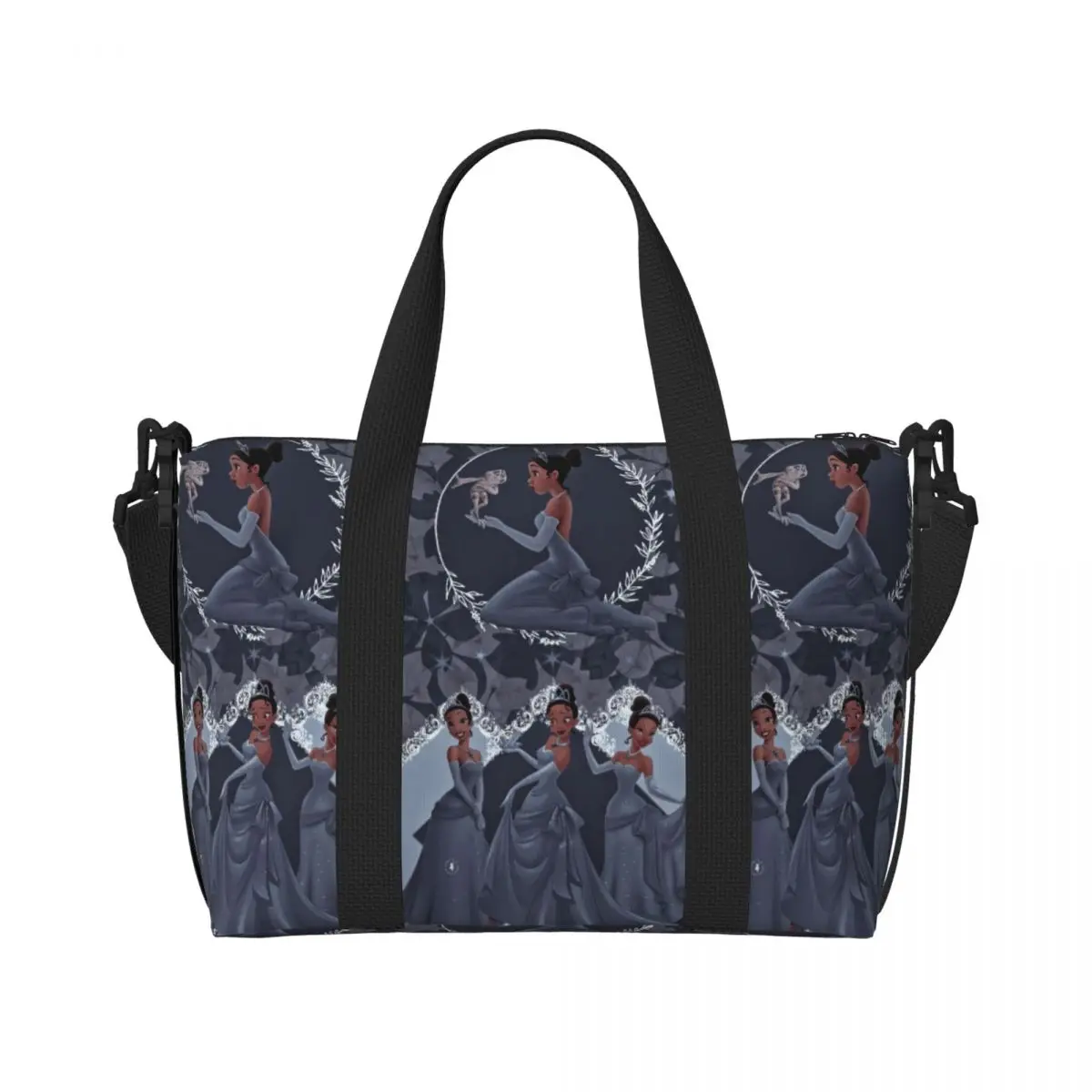 

Custom The Princess Cartoon And The Frog Beach Tote Bag Women Large Compartment Gym Beach Travel Bags