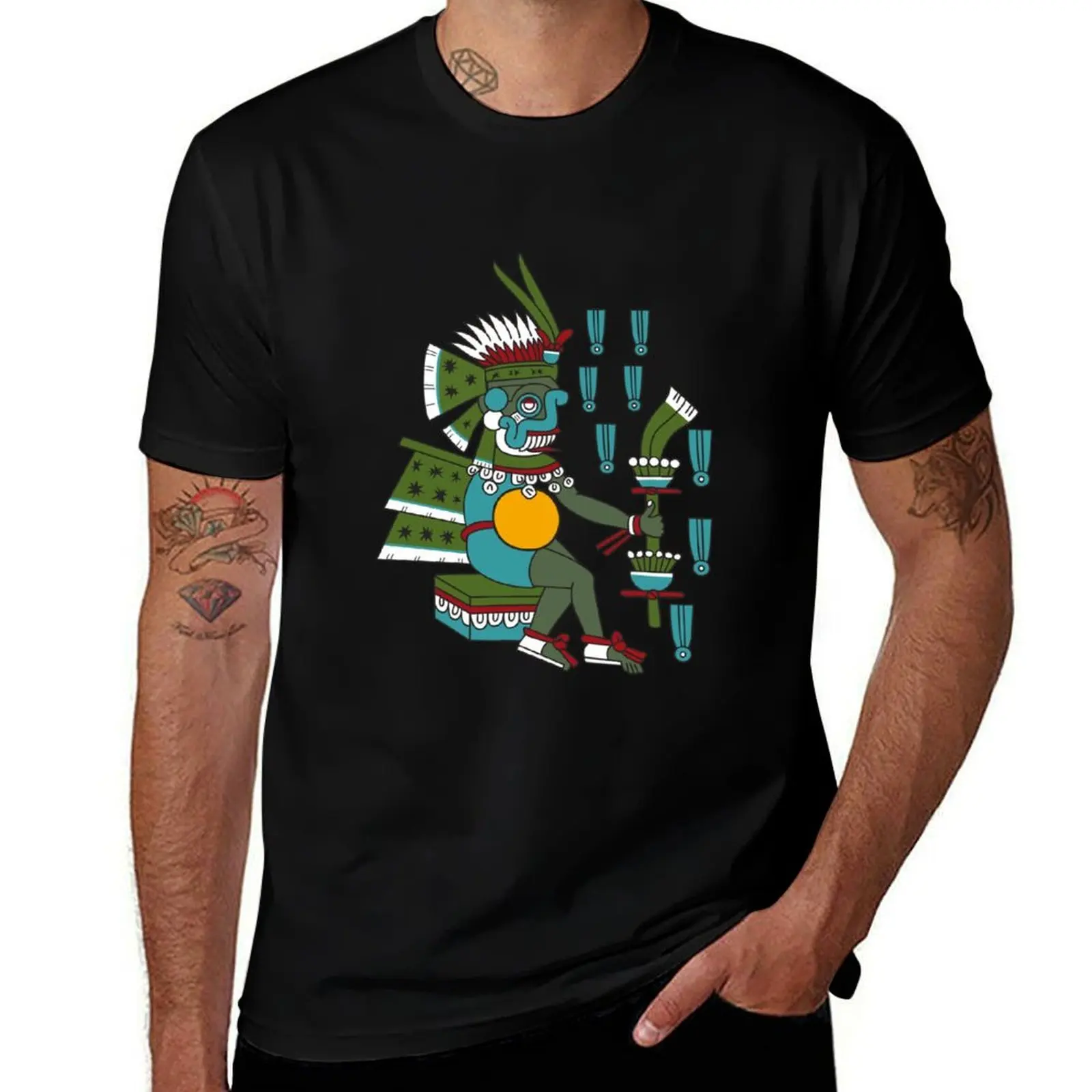 Aztec Deity Tlaloc , God of the Rain, Thunder, Earthquakes, Codex Magliabechiano. T-Shirt Soft Anti-Shrink Cotton Tee T-Shirt