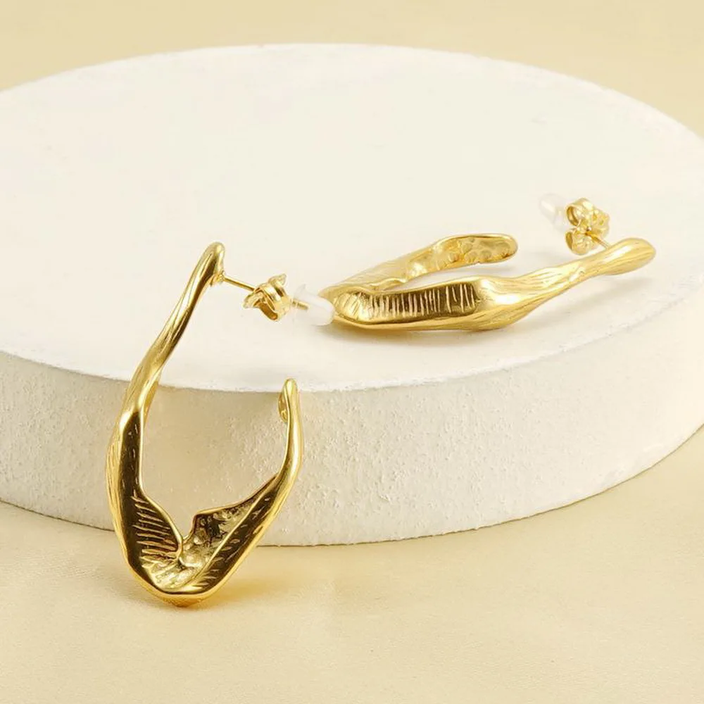 Edelstahl 18K Vergoldete Unregelmäßige Lava-Creolen für Damen Vintage Abstrakte Geschmolzene Ohrringe Anlauffreier Schmuck 37mm – Detail 8