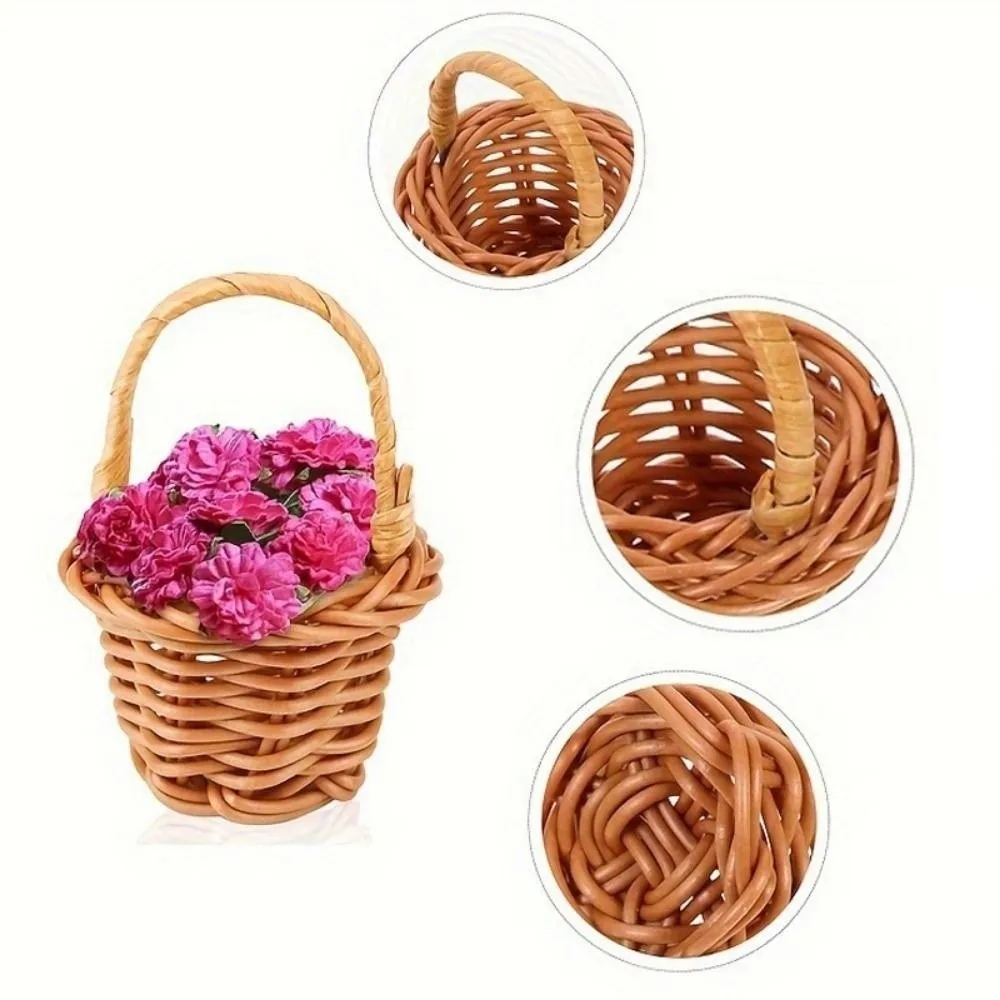 Beautiful Handmade Flower Storage Basket Hand-Woven Round Shape Storage Baskets Shopping Storage Hamper Basket