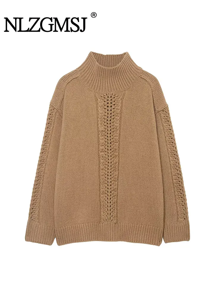 

NLZGMSJ женский вязаный пуловер, женская мода, водолазка с длинным рукавом, свитер, повседневные зимние свободные полые свитера, топы