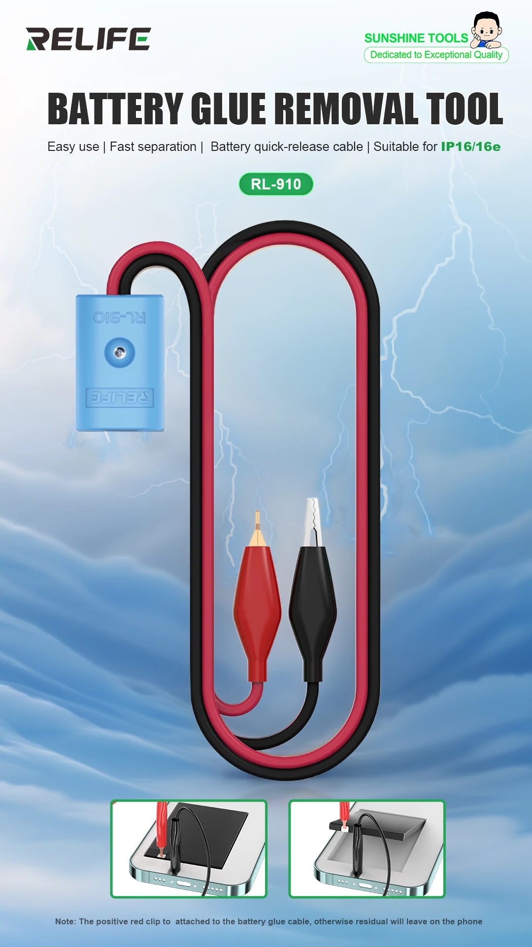 RELIFE RL-910 Battery Quick-release Cable for IP16 Built-in Smart Chip TYPE-C Interface Battery Adhesive Separating Repair Line