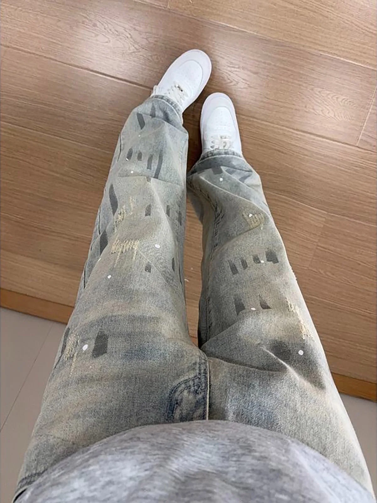 

American fiti Waed Denim Jeans High Street Vibe Slim Fit Leg Lengthening Straight Leg Micro Flared Pants ex