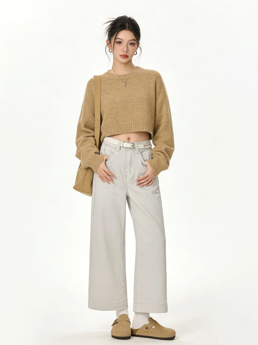 

Джинсы с высокой талией, свободные, широкие, из мягкого денима светлого цвета, универсальные, эластичные, в корейском стиле, прямого кроя, с девятью нашивками