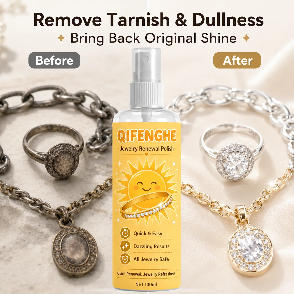 Jewelry Polish Spray, Instant Shine Restore, Gentle Cleaner for All Jewelry, No Tools Needed, 100ml