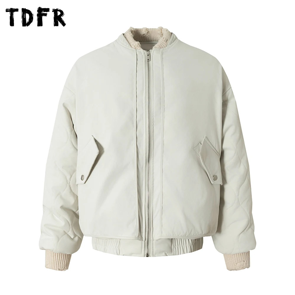 

Spliced Baseball Padded Jacket Mens Winter Retro Casual Stand Collar Long Sleeve Thick Quilted Jacket Man Outerwear