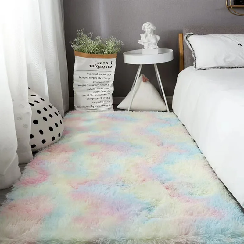 

1PCS Bedside Rug Fashion Tie Dye Shaggy Rug Silk Wool Material for Bohemian Living Room & Bedroom Decor