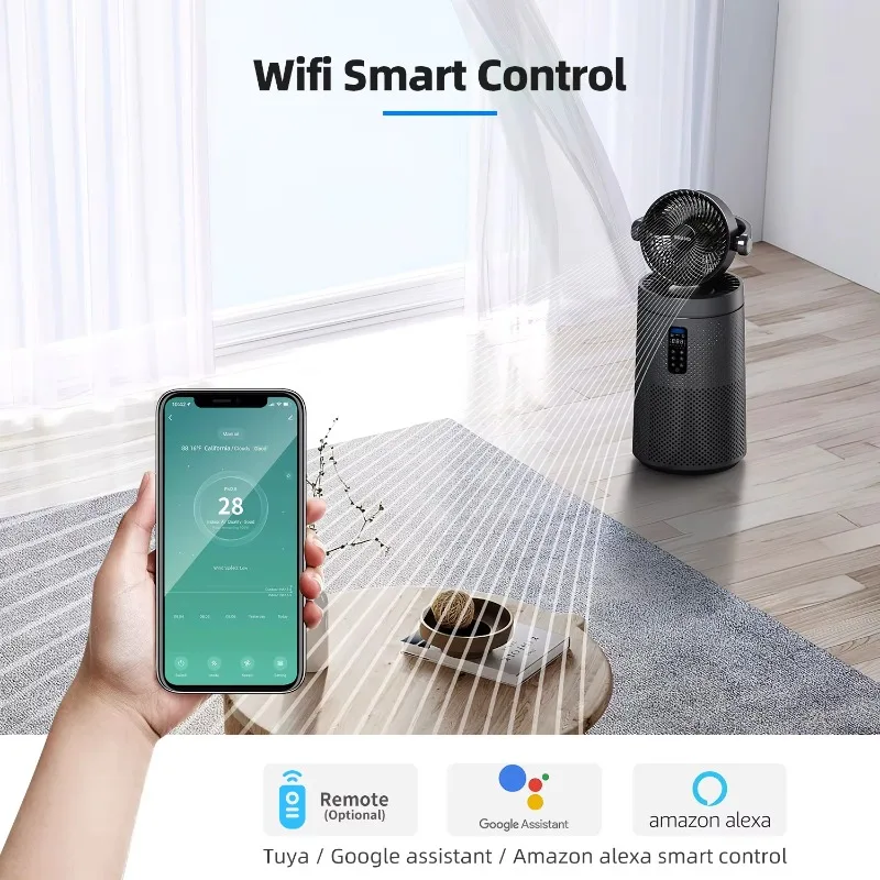 Intelligent Tuya wifi control portable plug 400 CADR hepa ventilation filter household large oxygen air purifier fan