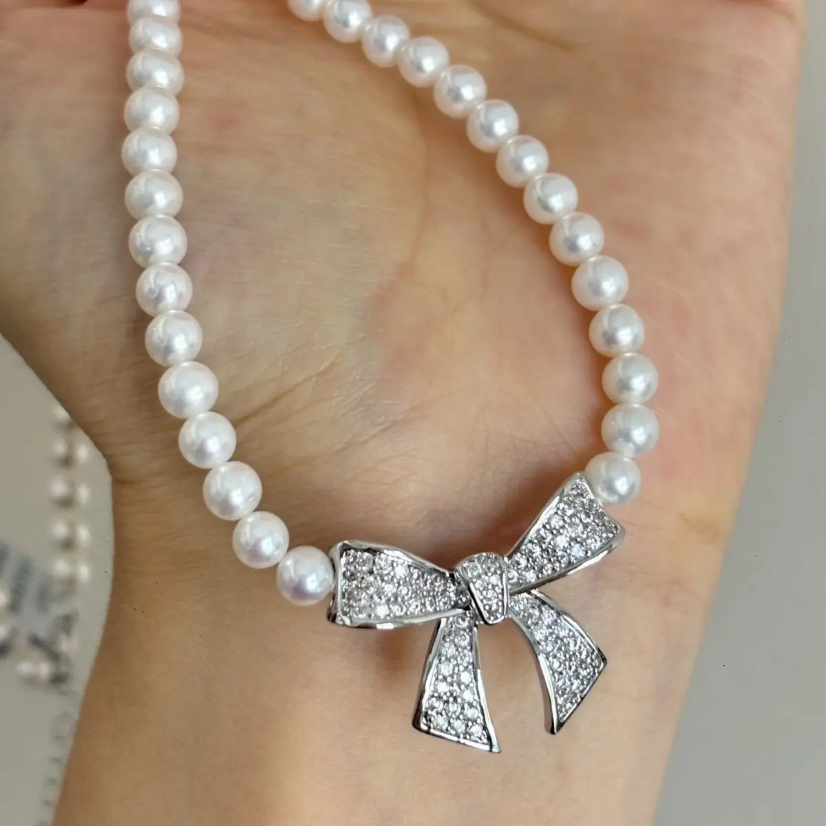 Exquisite white pearl necklace AAAA4-5mm natural Japanese white pearl necklace 16in/18in/925s