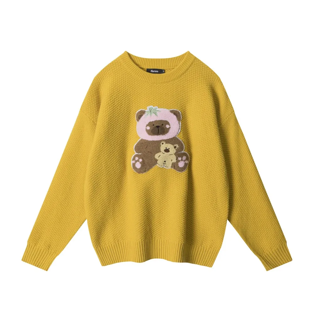 

Забавные кавайные милые свободные желтые и черные свитера с героями мультфильмов, трикотажная зимняя одежда, пуловеры, топы для женщин и девочек, уличная одежда