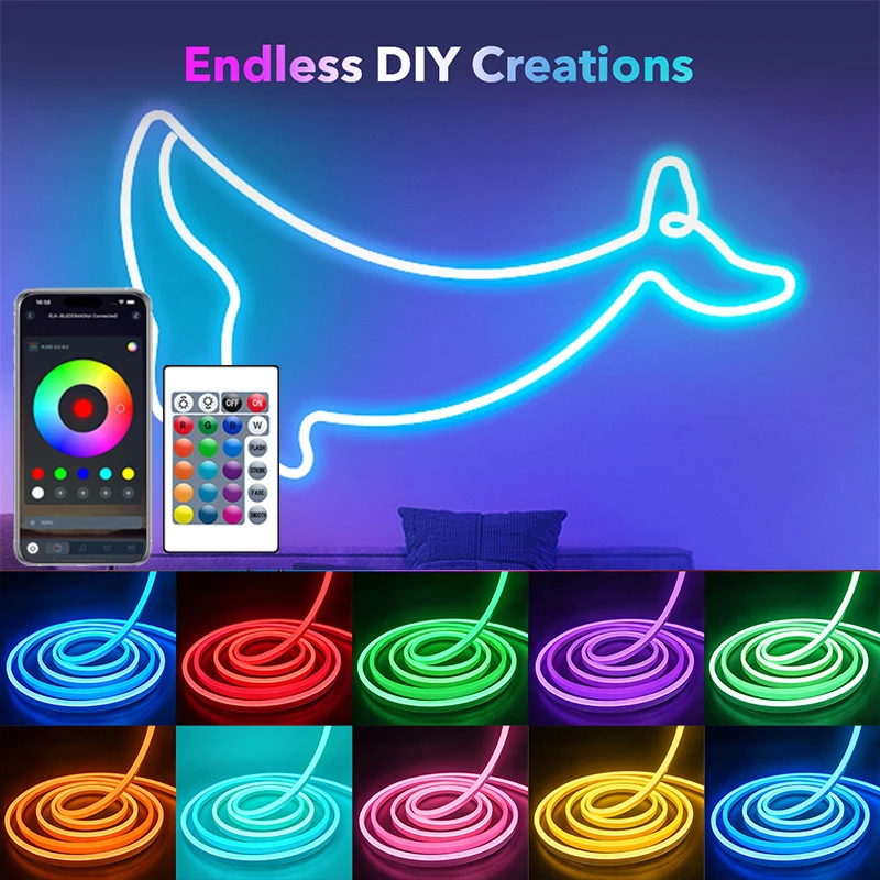

Smart RGB Flexible Neon Strip Light Bluetooth USB 5V Music Sync Timing Waterproof LED Rope Lamp For Bedroom Party Decor