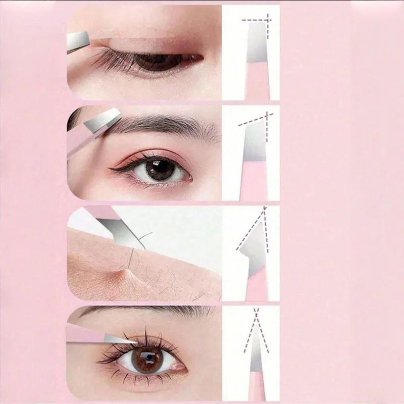 4피스 전문가용 핀셋 세트 눈썹 제거, 수염 제거, 스테인리스 스틸 각진 핀셋 도구 제모 도구