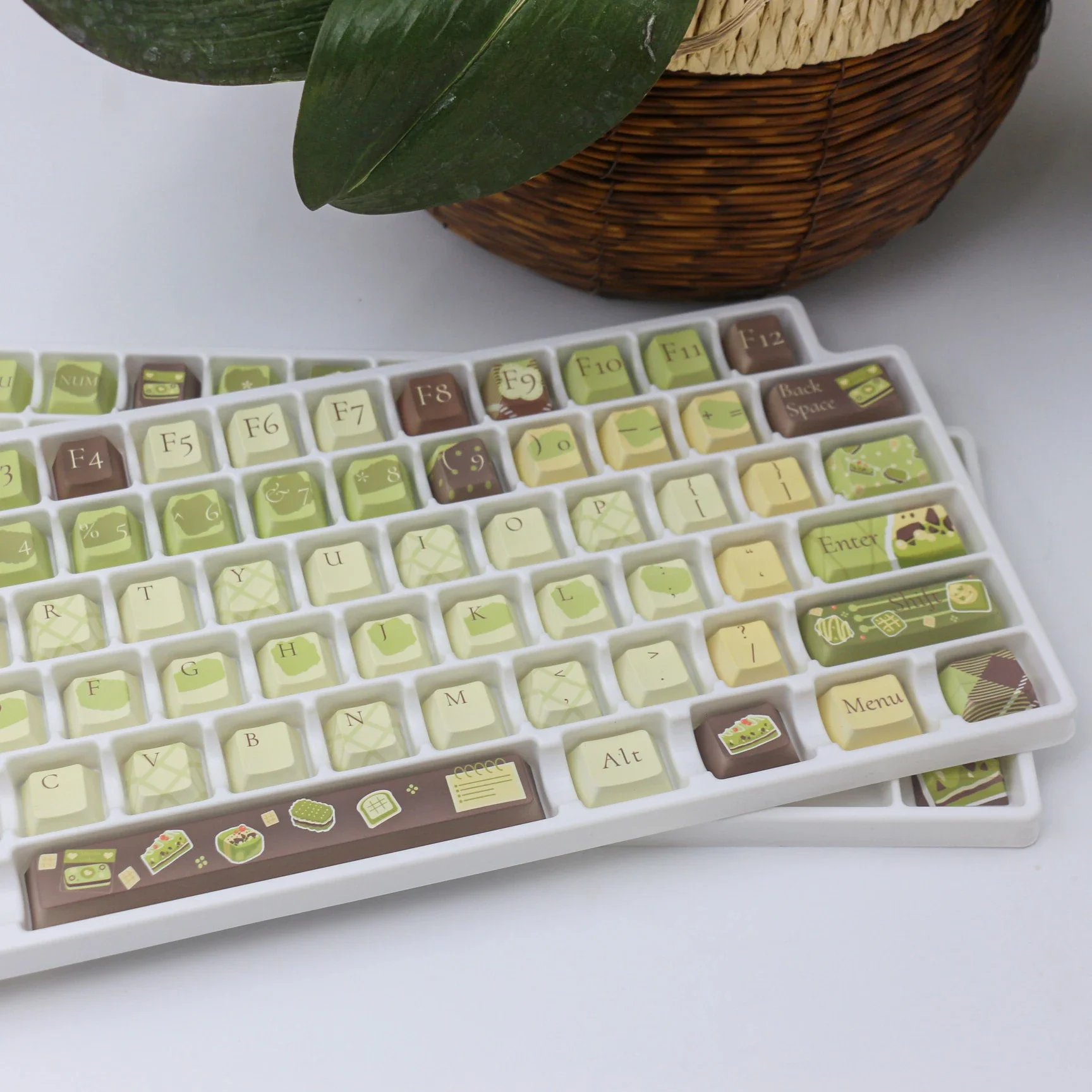 말차 맛 스티커 테마 키캡, Xda Cherry Pbt, 5 면 열 승화 136 키 키캡 세트