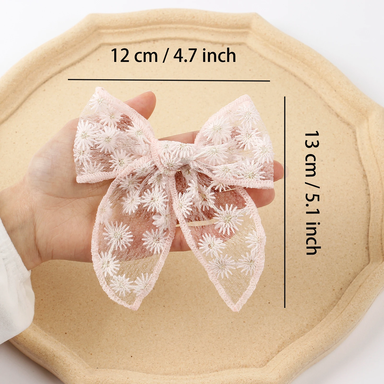 3pcs Kids Flower Embroidery Lace Bow Hair Clips Solid Color Elegant Ponytail Decor Hair Accessoreis For Girls