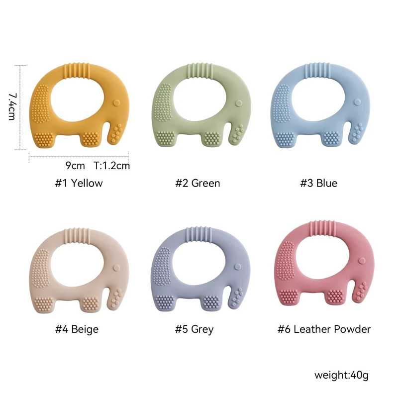 1PC Food Grade Baby Silicone Teether Elephant Shape Wooden Ring Teething Toys BPA Free Infant Chewing Nursing Teething Gifts Toy images - 6