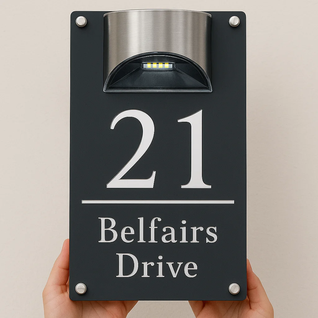 Personalized Solar Powered LED House Number Sign Outdoor Waterproof Custom Address Plaque Family Name Modern Wall Home Decor