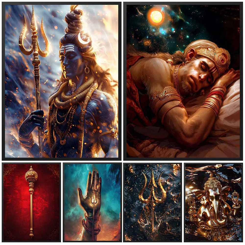 Shiva Trident Hanuman Hindu Mythology Religion Wall Pictures For Living Room Decor Poster Wall Art Canvas Painting Unframed