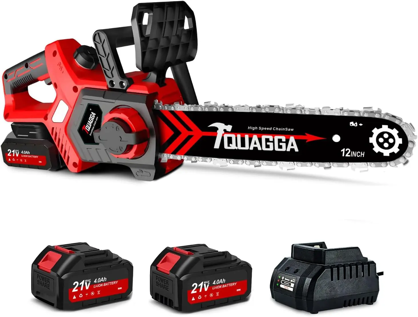 

12 Inch Cordless Brushless Chainsaw, 21V Powerful for Wood Cutting & Tree Trimming, Battery & Charger Included