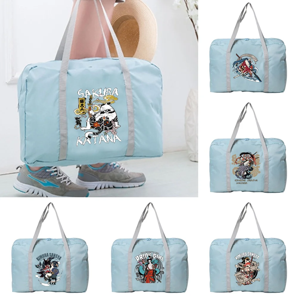 

Lightweight Samurai Pattern Foldable Handbag Large Capacity Travel Handbag Minimalist Zipper Vacation Fitness Portable Handbags