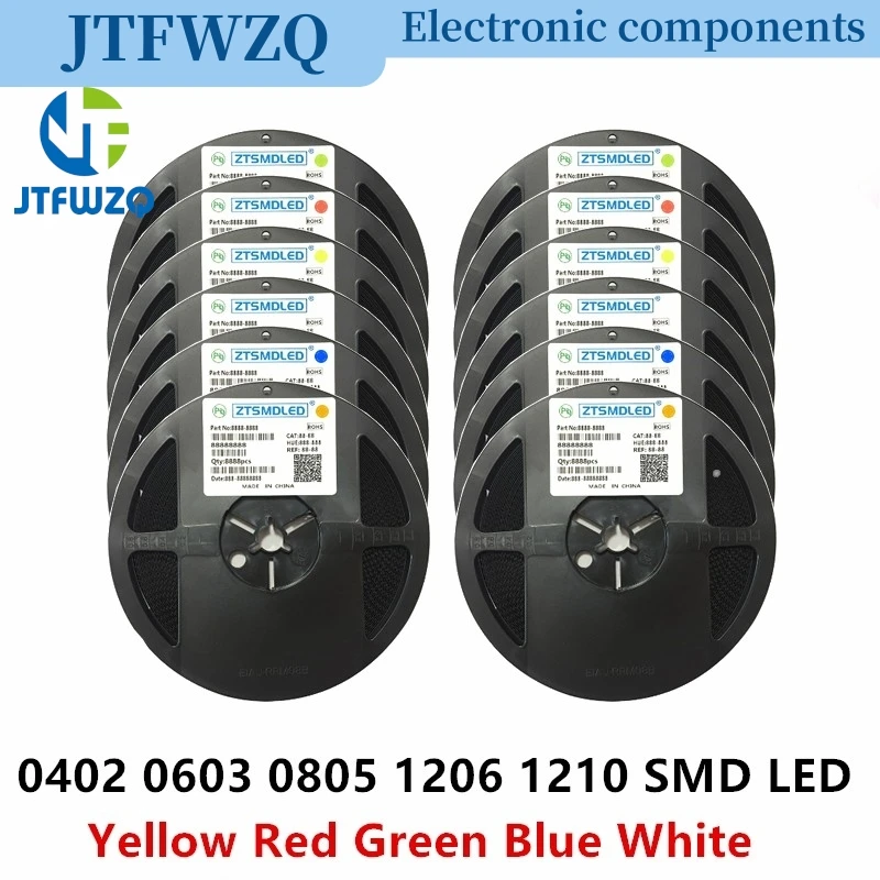1Reel 0402 0603 0805 1206 1210 SMD LED Diodes light Yellow Red Green Blue White 5000PCS 4000PCS 3000PCS 2000PCS