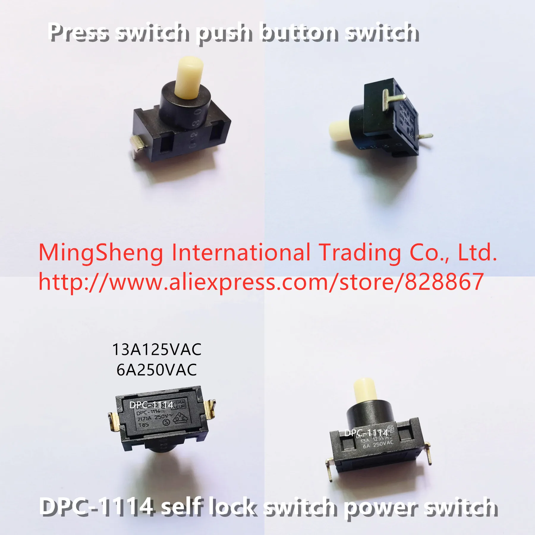 Original new 100% press switch push button switch DPC-1114 self lock switch power switch 13A125VAC 6A250VAC