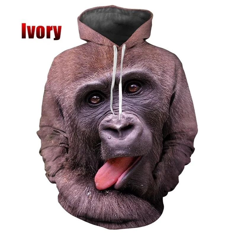 New Fashion Lovely Stereoscopic 3D Monkey Printed Hoodie Cute Gorilla Funny Hoodie Tops