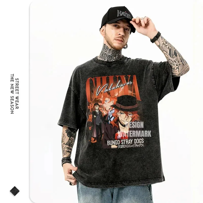 Kaus Nakahara Chuuya Cosplay Ke-72 Kaus Anjing Liar Bungo Anime Cuci Antik Pakaian Jalanan Besar Dazai Osamu Atsus