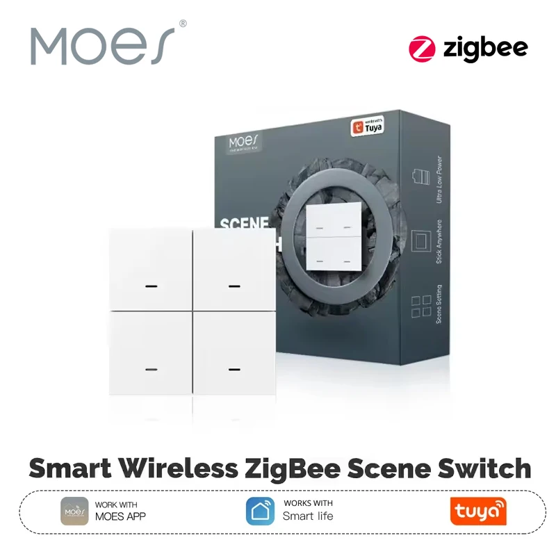 

Беспроводной контроллер сценариев MOES Tuya ZigBee на 4 кнопки, 12 кнопок управления, автоматизация, питание от батареи, совместимость с Smart Life